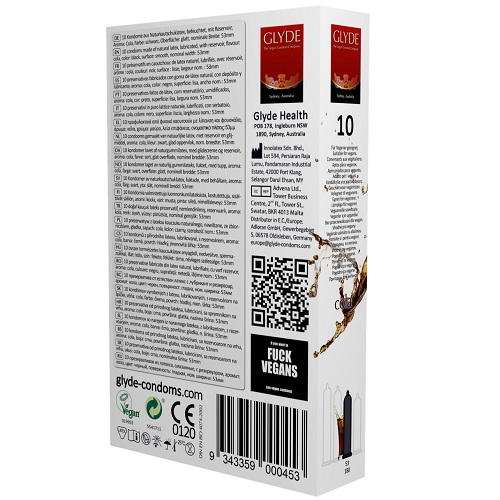 Glyde Ultra Cola Flavour Vegan Condoms 10 Pack 4 Glyde Ultra Cola Flavour Vegan Condoms 10 Pack - Image 4