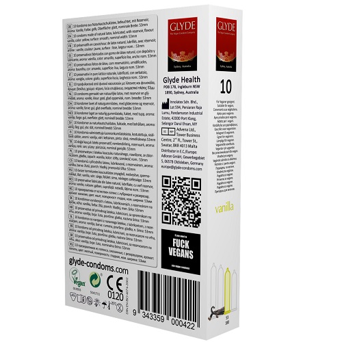 Glyde Ultra Vanilla Flavour Vegan Condoms 10 Pack 3 Glyde Ultra Vanilla Flavour Vegan Condoms 10 Pack - Image 3