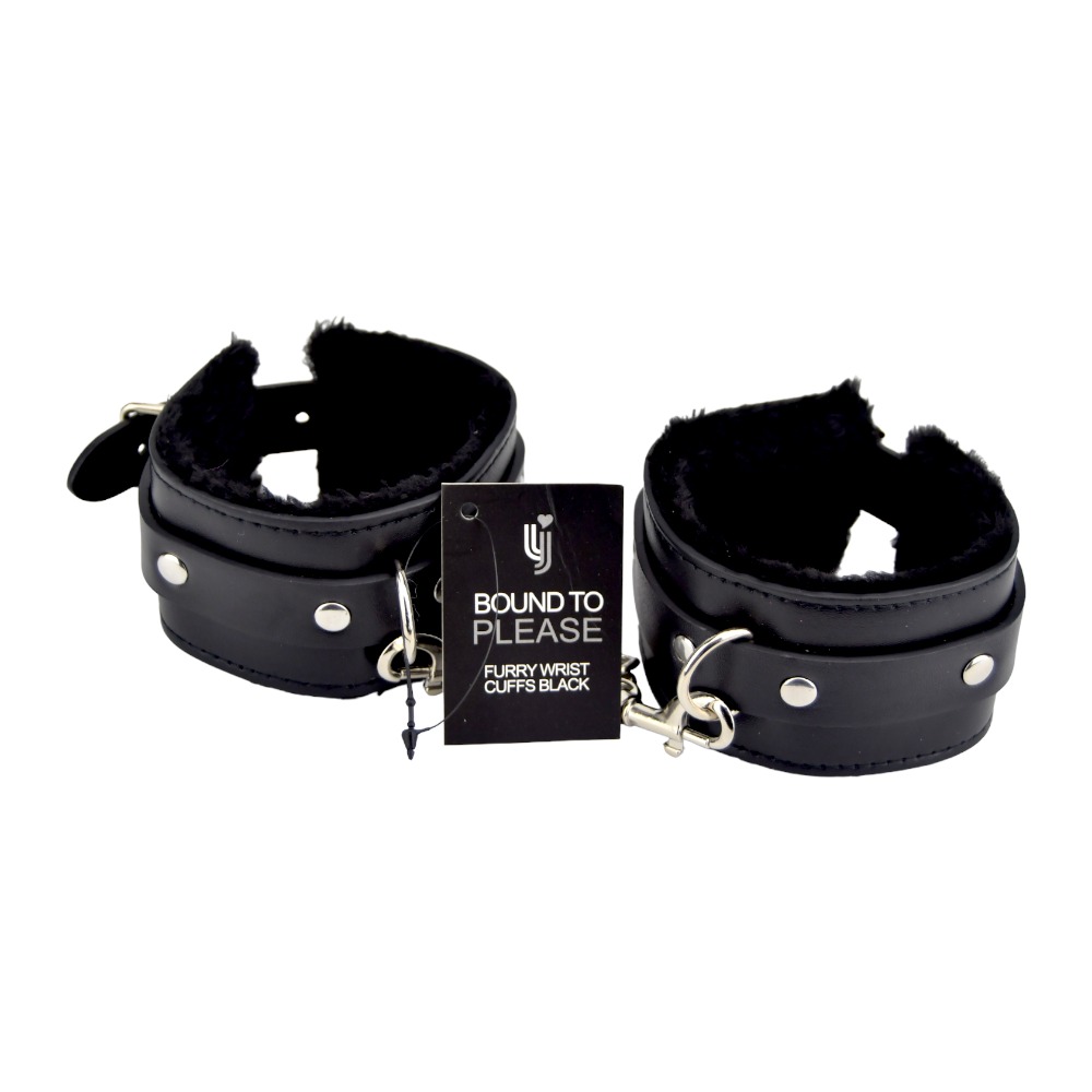 Bound to Please Furry Plush Wrist Cuffs Black 3 Bound to Please Furry Plush Wrist Cuffs Black - Image 3