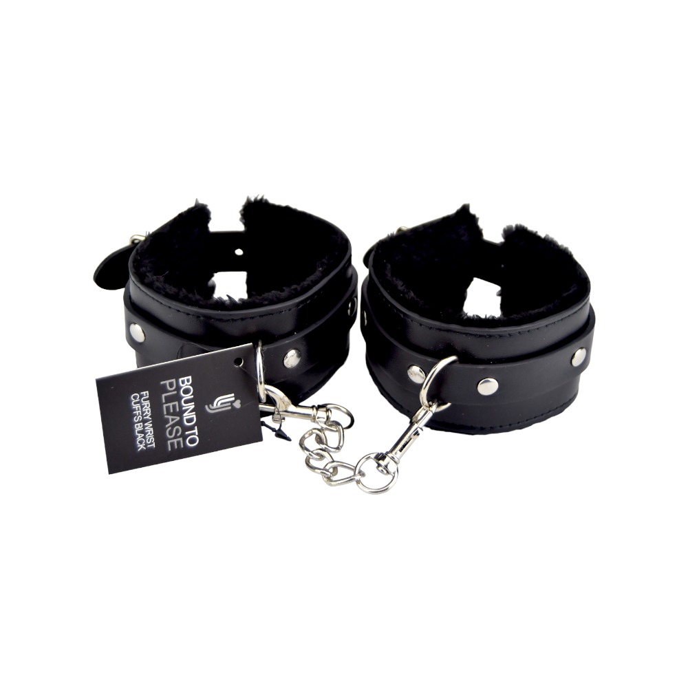 Bound to Please Furry Plush Wrist Cuffs Black 4 Bound to Please Furry Plush Wrist Cuffs Black - Image 4