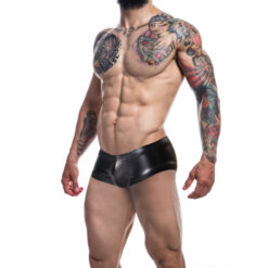 n12055 c4m booty shorts black leatherette x large front 1