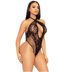 n12364 leg avenue lace net halter teddy 4