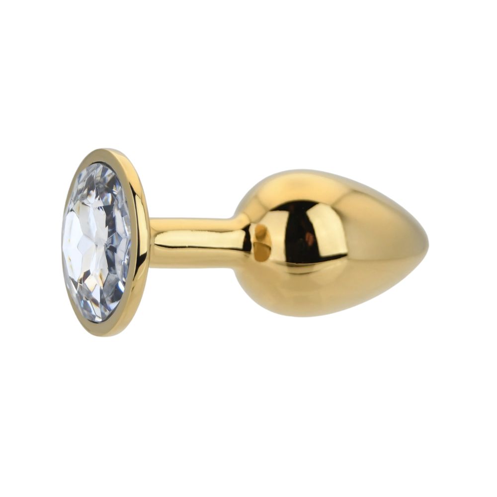 Toosh Gold Metal Butt Plug Small Clear Stone 4 Toosh Gold Metal Butt Plug Small Clear Stone - Image 4