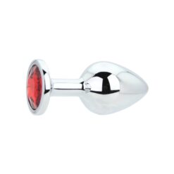 n12821 toosh silver metal butt plug medium red stone 2