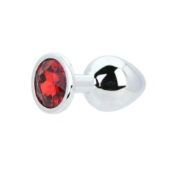n12821 toosh silver metal butt plug medium red stone 3