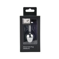 n12821 toosh silver metal butt plug medium red stone pkg