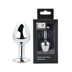 n12821 toosh silver metal butt plug medium red stone pkg duo
