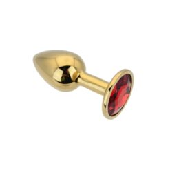 n12823 toosh gold metal butt plug small red stone 3