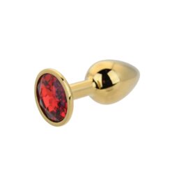 n12823 toosh gold metal butt plug small red stone 4