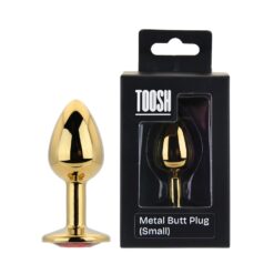 n12823 toosh gold metal butt plug small red stone duo