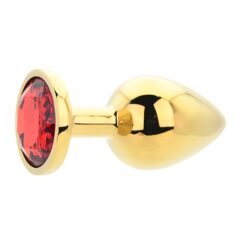n12825 toosh gold metal butt plug large red stone 2