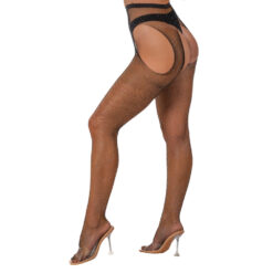 n12907 lace bylj rhine stone fishnet crothless pantyhose black 2