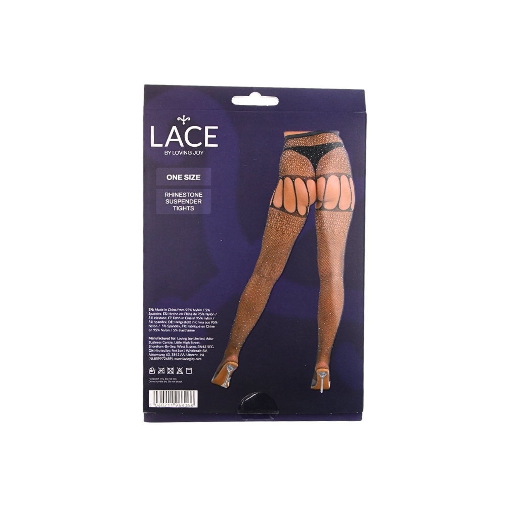 Lace by LJ Rhinestone Suspender Tights Black 6 Lace by LJ Rhinestone Suspender Tights Black - Image 6