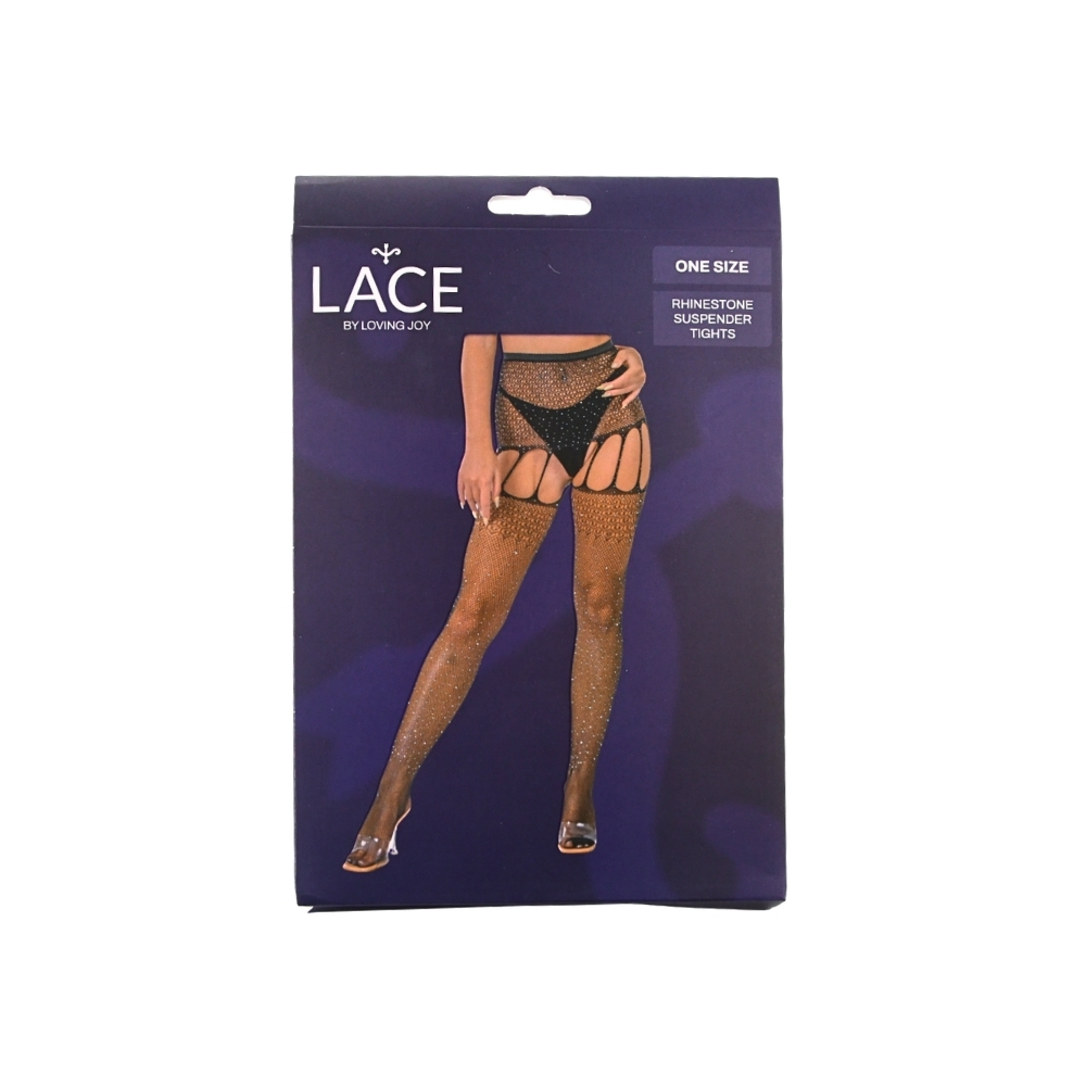 Lace by LJ Rhinestone Suspender Tights Black 5 Lace by LJ Rhinestone Suspender Tights Black - Image 5