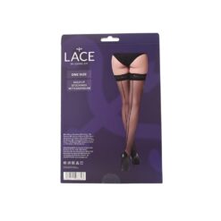 n12914 lace by lj sheer hold up stockings with backseam black pkg 1