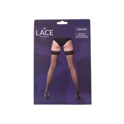 n12914 lace by lj sheer hold up stockings with backseam black pkg