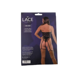 Lace by LJ Floral Lace & Net Halter Suspender Bodystocking Black 13 n12918 lace by lj floral lace and net halter suspender bodystocking black pkg bk