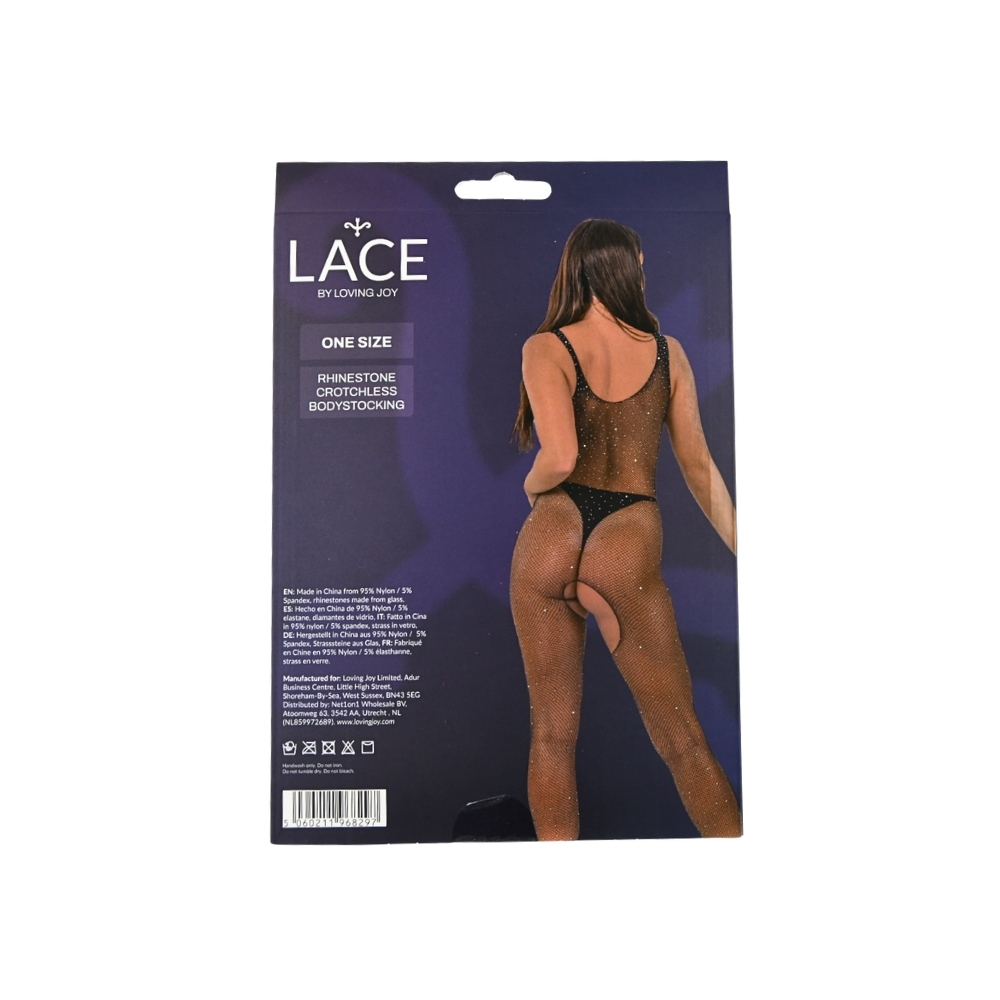 Lace by LJ Rhinestone Crotchless Bodystocking Black 7 Lace by LJ Rhinestone Crotchless Bodystocking Black - Image 7