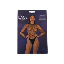 n12934 lace by lj fence net long sleeved thong bodysuit black pkg