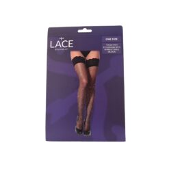 ns8119 lace by lj fishnet thigh high stockings with rhinestones black pkg