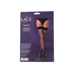 ns8119 lace by lj fishnet thigh high stockings with rhinestones black pkg bk