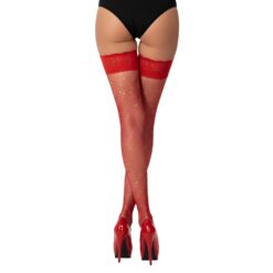 ns8120 lace by lj fishnet thigh high stockings with rhinestones red 3