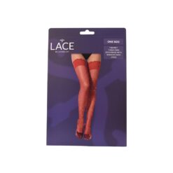 ns8120 lace by lj fishnet thigh high stockings with rhinestones red pkg