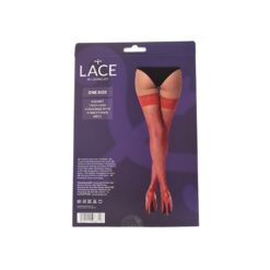 ns8120 lace by lj fishnet thigh high stockings with rhinestones red pkg bk